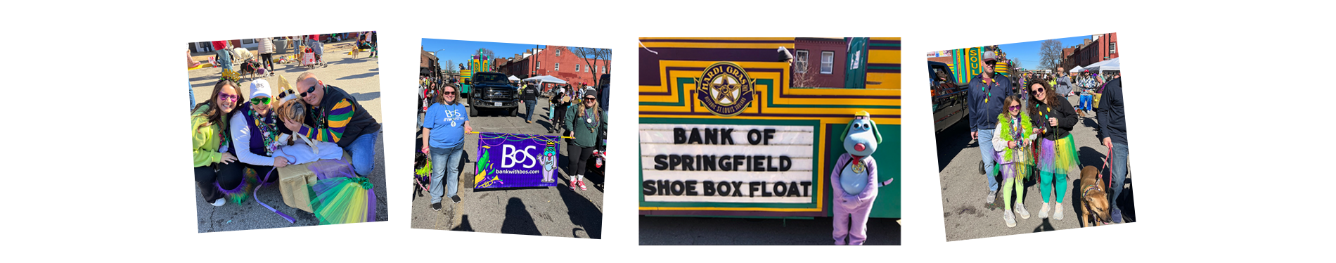 Collage of BOS employees and families walking in the Purina Pet Parade.